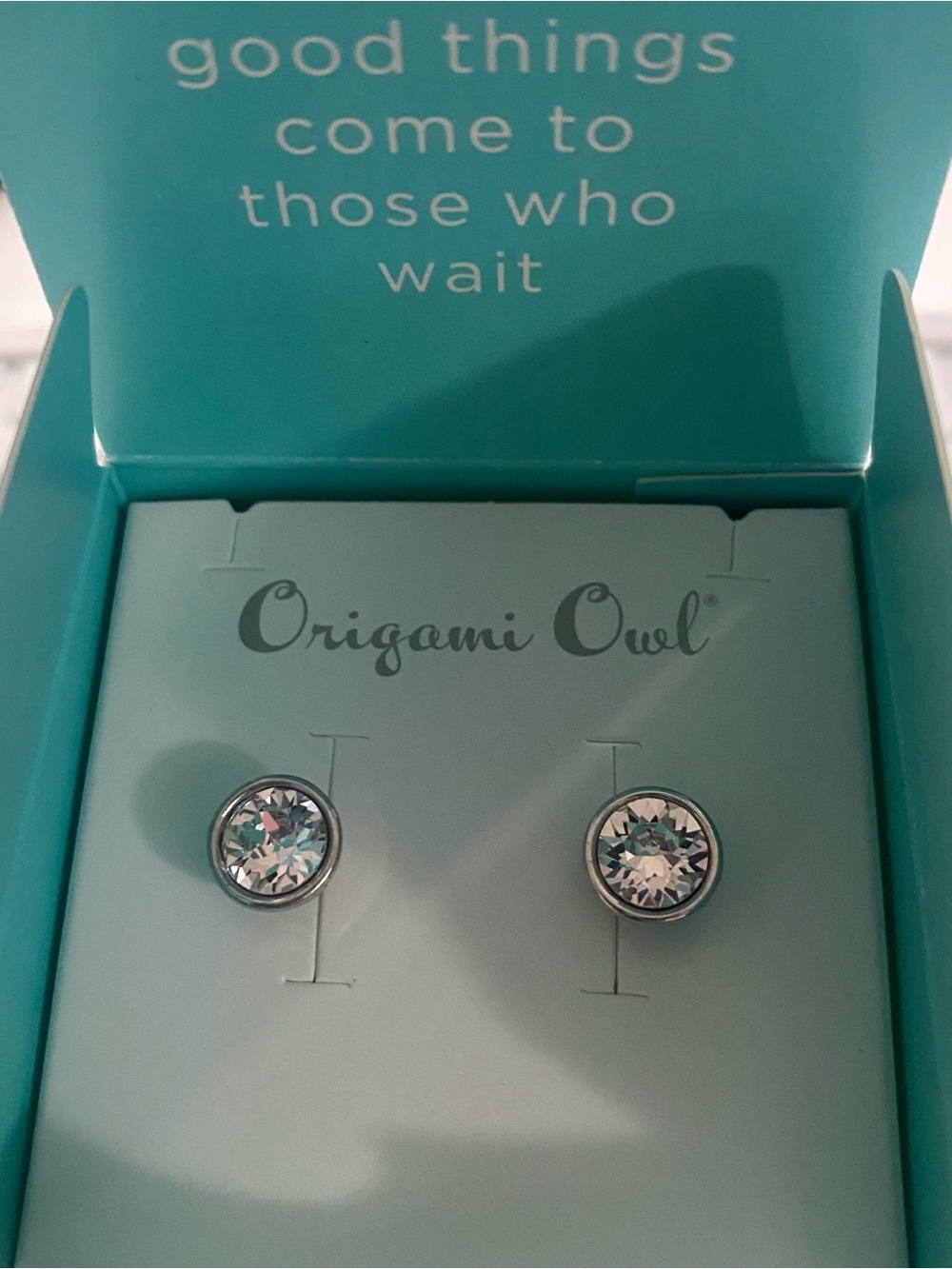 Origami Owl Silver Bezel Stud Earrings with Clear Swarovski Crystals
